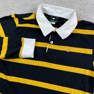 LRG Rugby Polo Shirt Mens Small Black Yellow Striped Long Sleeve Streetwear